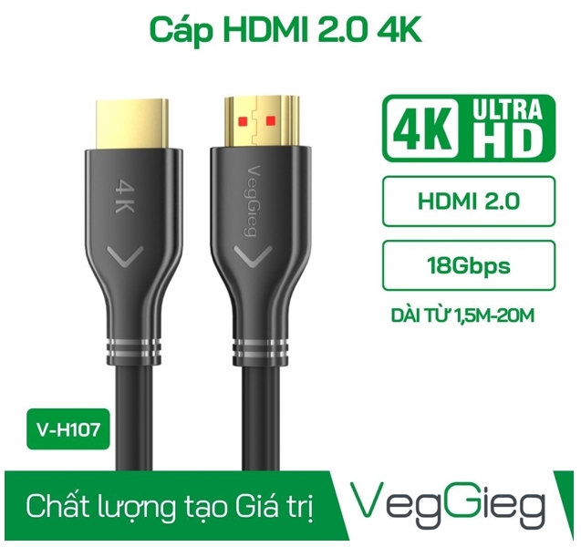 Cáp HDMI 2.0 4K VegGieg 1,5m V-H107; 12T