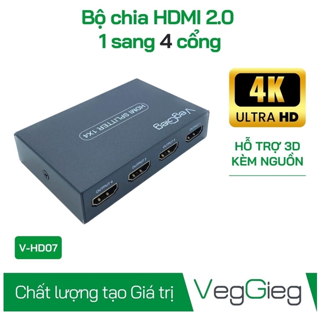 Bộ Chia HDMI 1 ra 4 VegGieg V-HD07; 12T