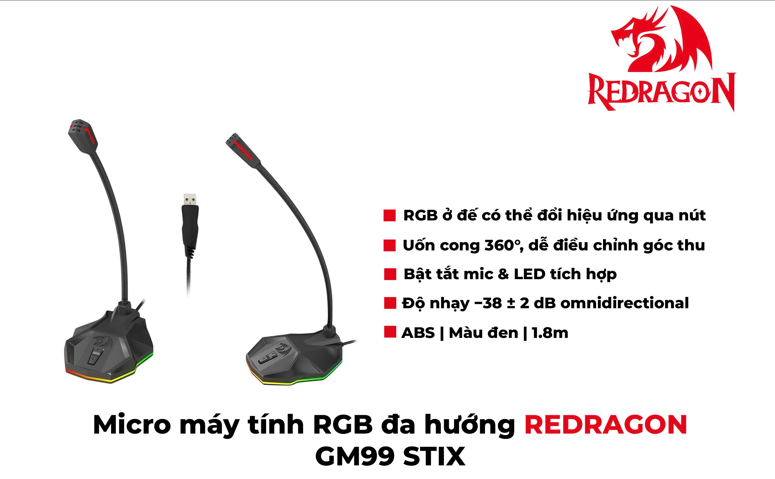 Micro USB LED RGB Black STIX GM99 REDRAGON | FV; 03T