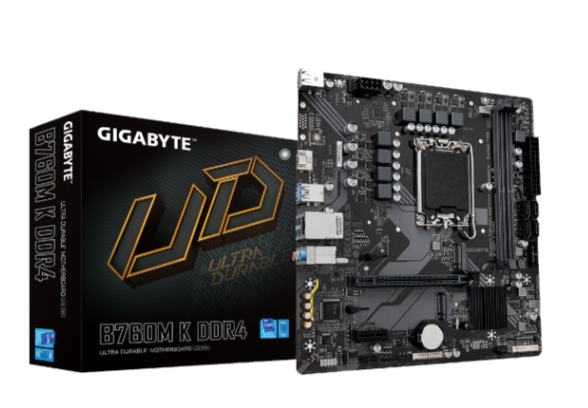 Mainboard Gigabyte B760M K DDR4 | Socket: LGA1700 hỗ trợ CPU Intel thế hệ thứ 12, 13 và 14 | Khe cắm RAM: 2 khe (Tối đa 64 GB) | Khe cắm mở rộng: 1 x PCI Express x16 slot, 1 x PCI Express x1 slot | Khe cắm ổ cứng: 1 x M.2 connector, 1 x M.2 connector, 4 x SATA 6Gb/s connectors; 36T