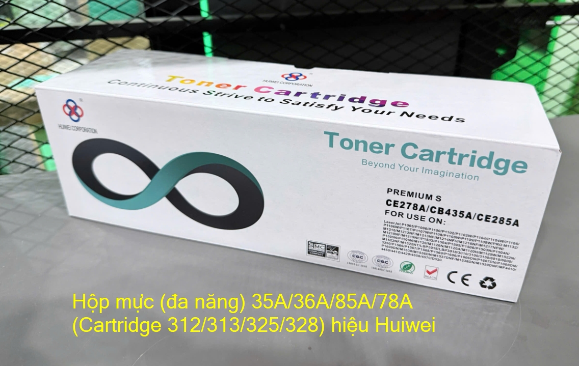 Hộp mực (đa năng) 35A/36A/85A/78A (Cartridge 312/313/325/328) hiệu Huiwei dùng cho máy in HP LaserJet P1005/ P1006/ P1007/P1008/ P1102/ M1212NF/ M1132 | HP  P1505/ P1505N/ M1120 MFP/ 1522NF | Canon LBP 3010/ 3018/ 3020/ 3050/ 3100B/ 3250 LBP 6000/ 6018/ 6030 | FV