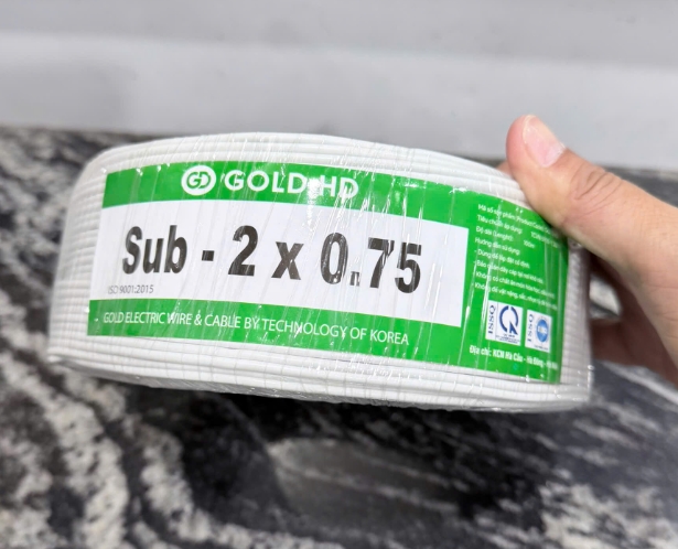 Dây điện | Dây sub 2*0.75 hiệu GOLD HD | màu trắng | 100m | FV