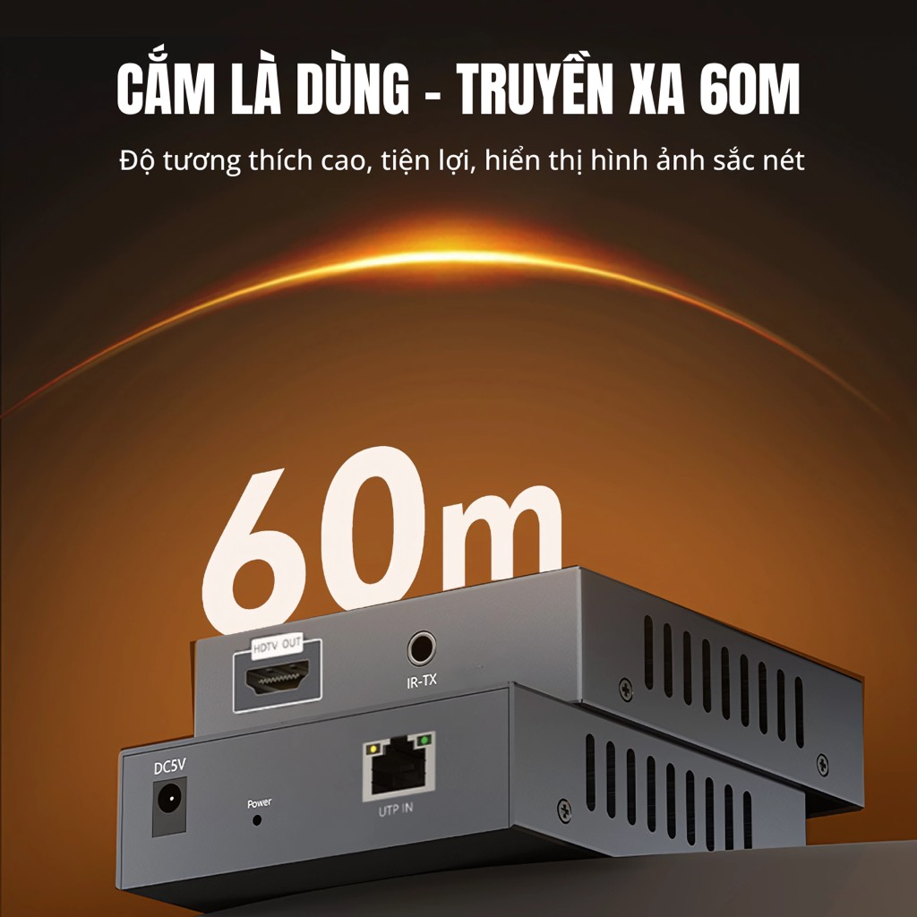 Bộ nối dài HDMI qua cáp mạng LAN 60m VEGGIEG V-HE60; 12T