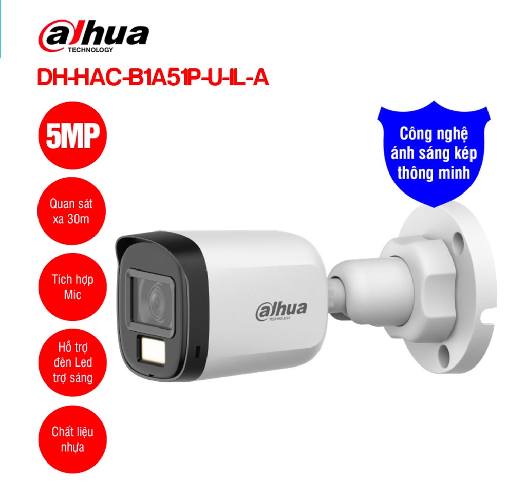Camera HDCVI 5MP DAHUA DH-HAC-B1A51P-U-IL-A; 24T