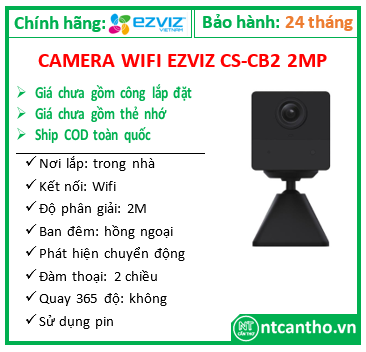 Camera Wifi dùng pin sạc 2MP EZVIZ BC2 | Màu đen | Ống kính 4mm@, Hồng ngoại 5m | Phát hiện chuyển động của người với thuật toán AI phát hiện hình dáng người và cảm biến PIR | Hỗ trợ pin 2000mAh | Hỗ trợ khe cắm thẻ nhớ đến 256GB | Tích hợp Micro và Loa – Hỗ trợ đàm thoại 2 chiều; 24T