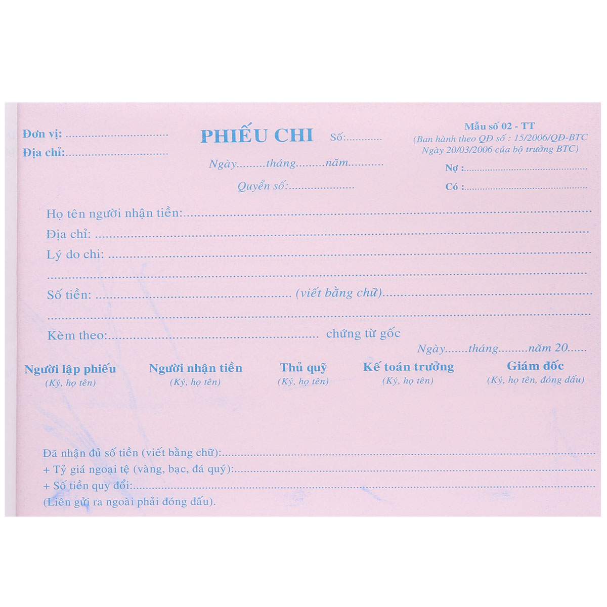 Lốc 10 Quyển Phiếu Chi 13 x 19 cm