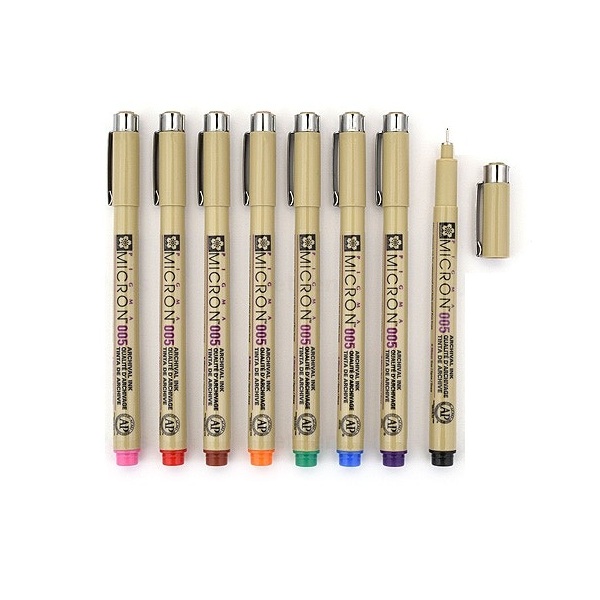 Set 8 Bút kim màu đi nét chuyên nghiệp Sakura Pigma Micron cỡ 005