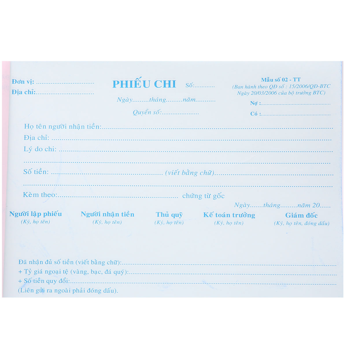 Lốc 10 Quyển Phiếu Chi 13 x 19 cm