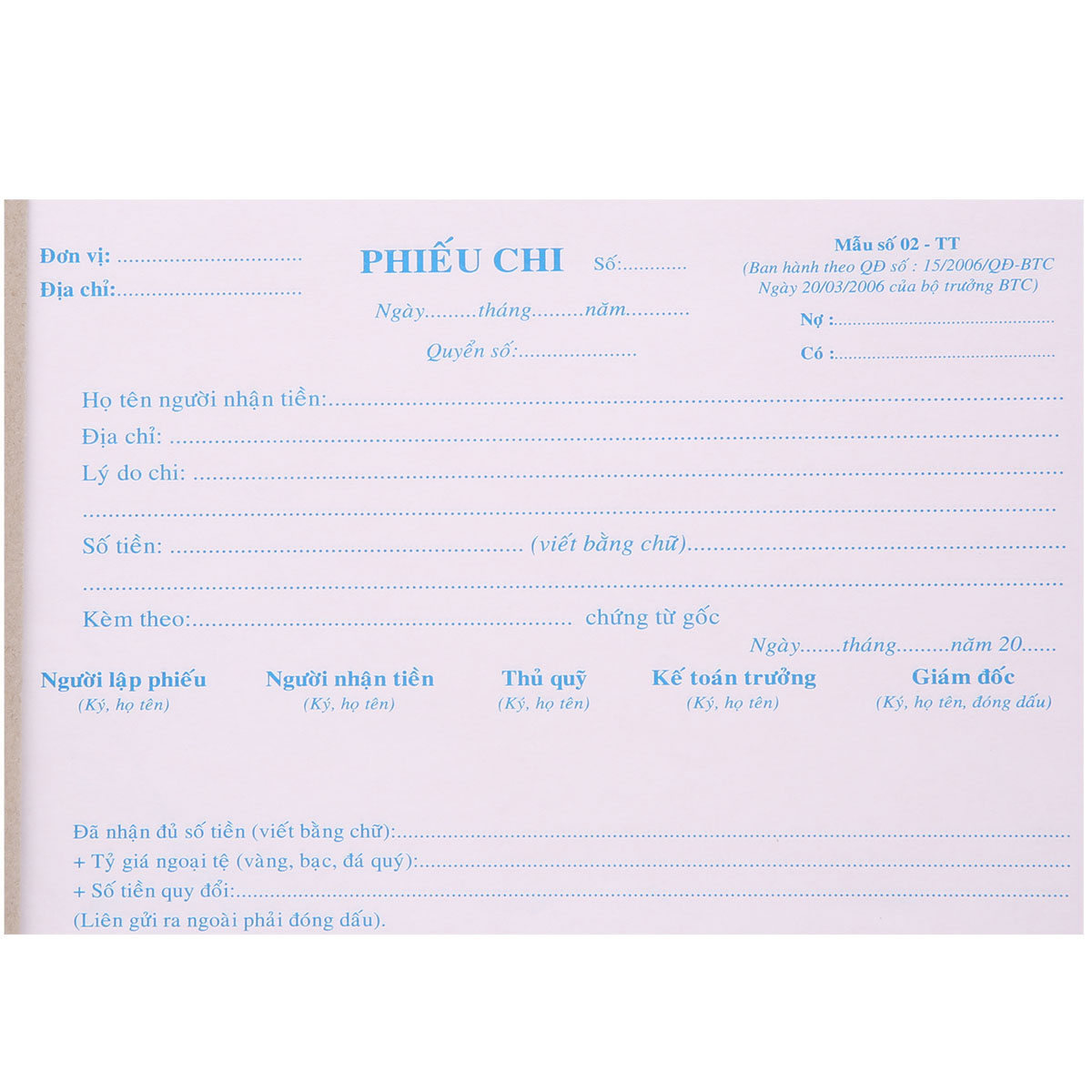 Lốc 10 Quyển Phiếu Chi 13 x 19 cm