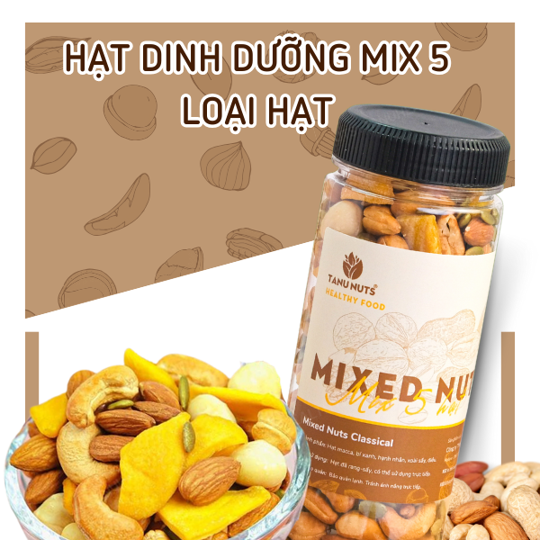 Hạt dinh dưỡng mix 5 loại- hũ 350gr ( bí xanh, hạnh nhân, macca, hạt điều, xoài sấy)