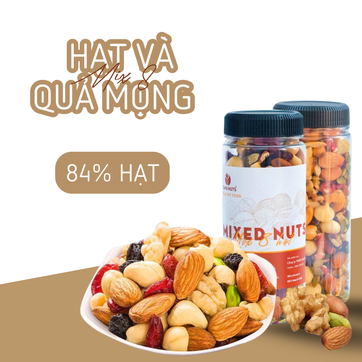 Hạt dinh dưỡng mix 8 loại TANU NUTS, ngũ cốc granola siêu hạt ăn kiêng giảm cân, ngũ cốc bà bầu