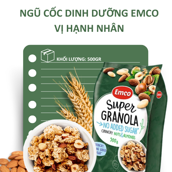 Ngũ cốc Emco không thêm đường vị hạnh nhân túi 500gr
