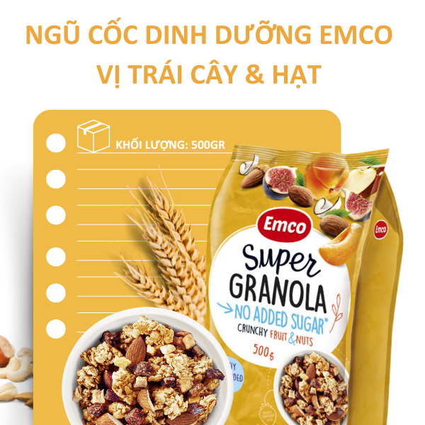 Ngũ cốc Emco không thêm đường vị trái cây và các loại hạt túi 500gr