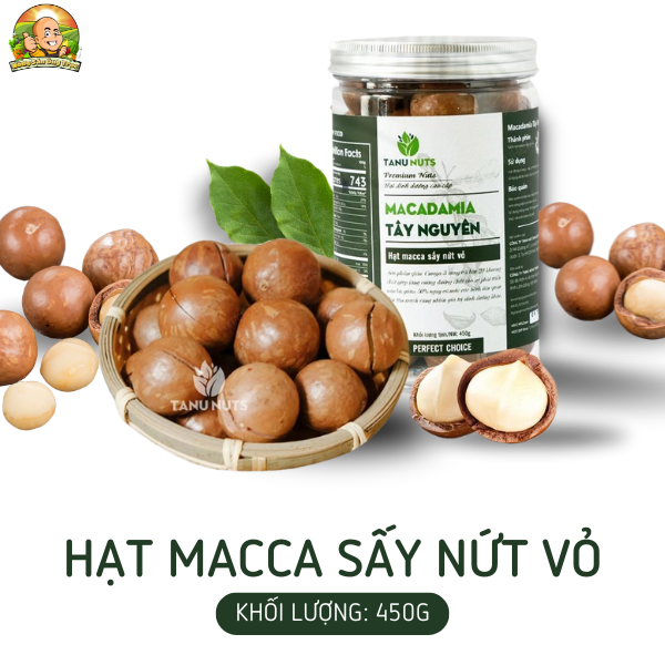 Hạt macca nứt vỏ đã rang sấy - hũ 450gr