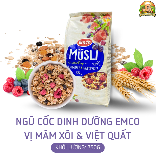 Ngũ cốc Emco vị việt quất và mâm xôi túi 750gr