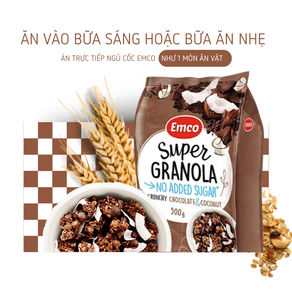Ngũ cốc Emco không thêm đường vị socola và dừa túi 500gr