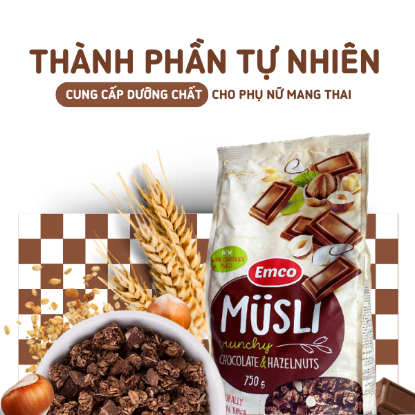 Ngũ cốc Emco vị socola và hạt phỉ túi 750gr