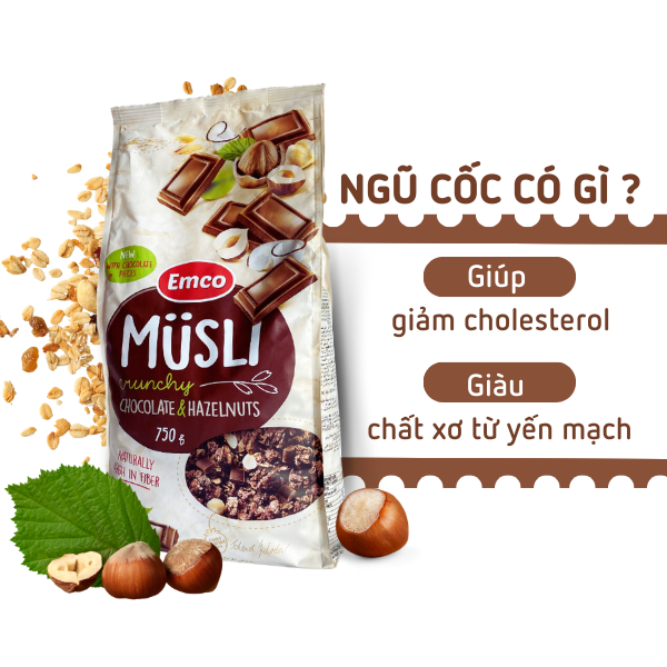 Ngũ cốc Emco vị socola và hạt phỉ túi 750gr
