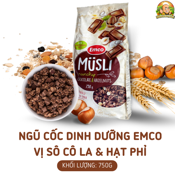 Ngũ cốc Emco vị socola và hạt phỉ túi 750gr