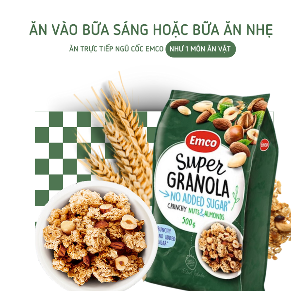 Ngũ cốc Emco không thêm đường vị hạnh nhân túi 500gr