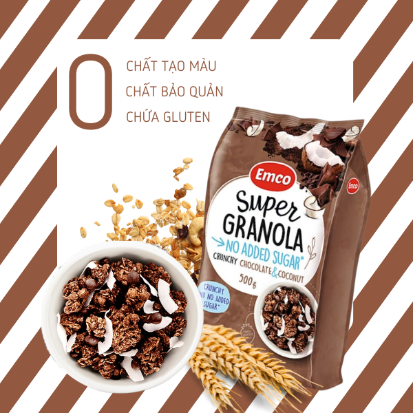 Ngũ cốc Emco không thêm đường vị socola và dừa túi 500gr