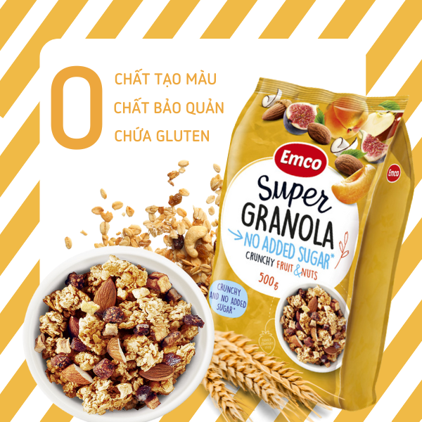 Ngũ cốc Emco không thêm đường vị trái cây và các loại hạt túi 500gr