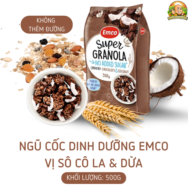 Ngũ cốc Emco không thêm đường vị socola và dừa túi 500gr
