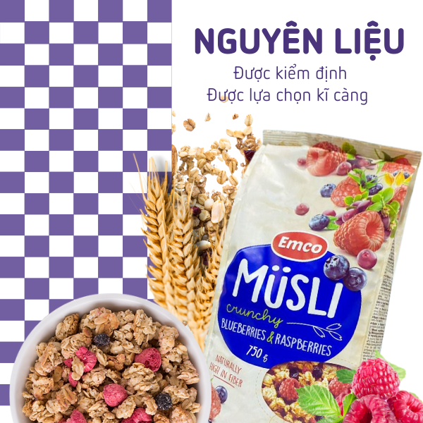 Ngũ cốc Emco vị việt quất và mâm xôi túi 750gr