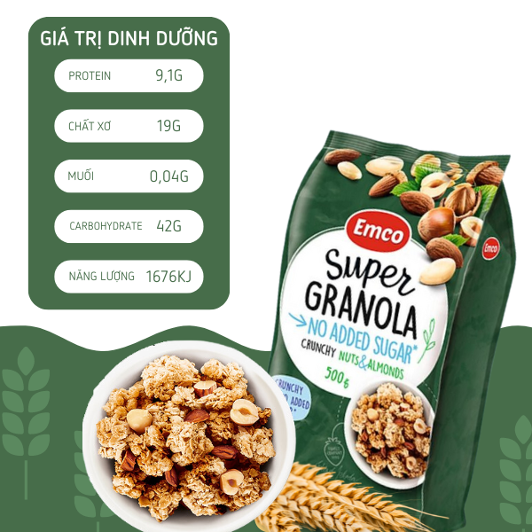 Ngũ cốc Emco không thêm đường vị hạnh nhân túi 500gr
