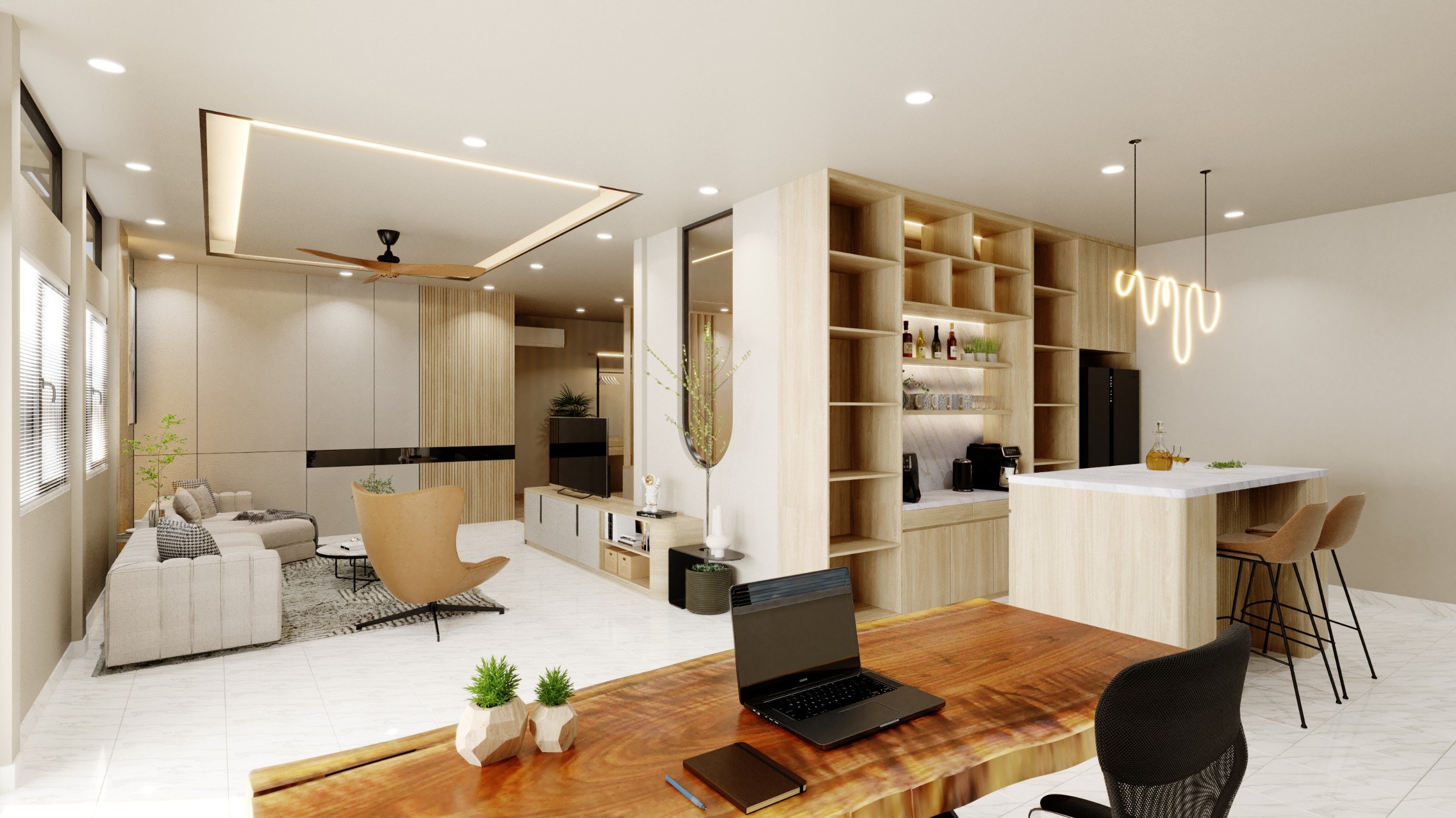 Thiết kế thi công nội thất Phòng làm việc kết hợp Phòng ngủ cho Giám đốc xưởng may Trà Vinh