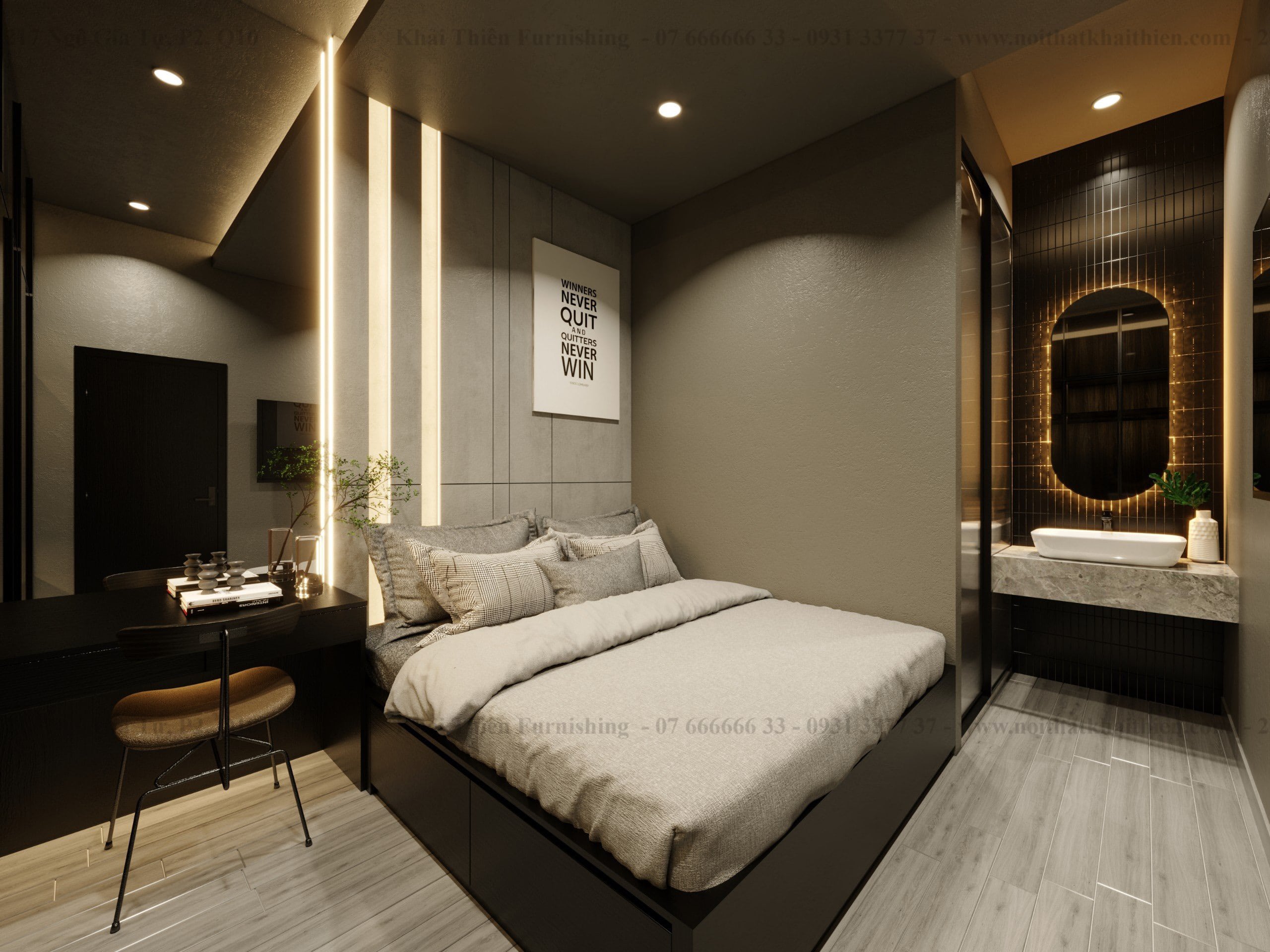 Thiết kế và thi công 2 Phòng Ngủ tại Tân An Long An theo Phong Cách Black Pink