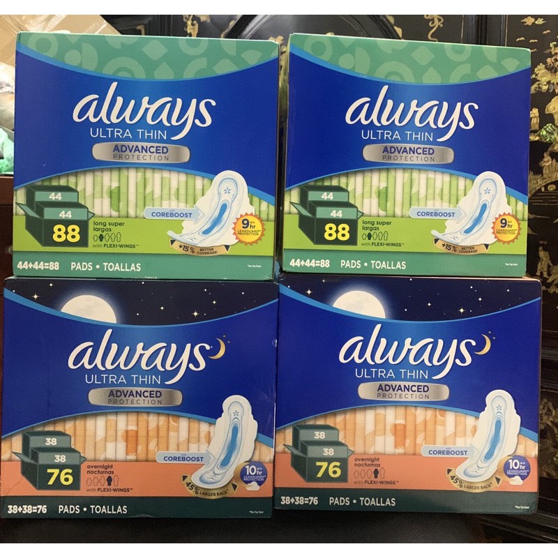 Băng vệ sinh ALWAYS Ultra Thin (siêu mỏng, thấm hút tốt, kháng khuẩn khử mùi cực đỉnh) - Hàng nhập Mỹ