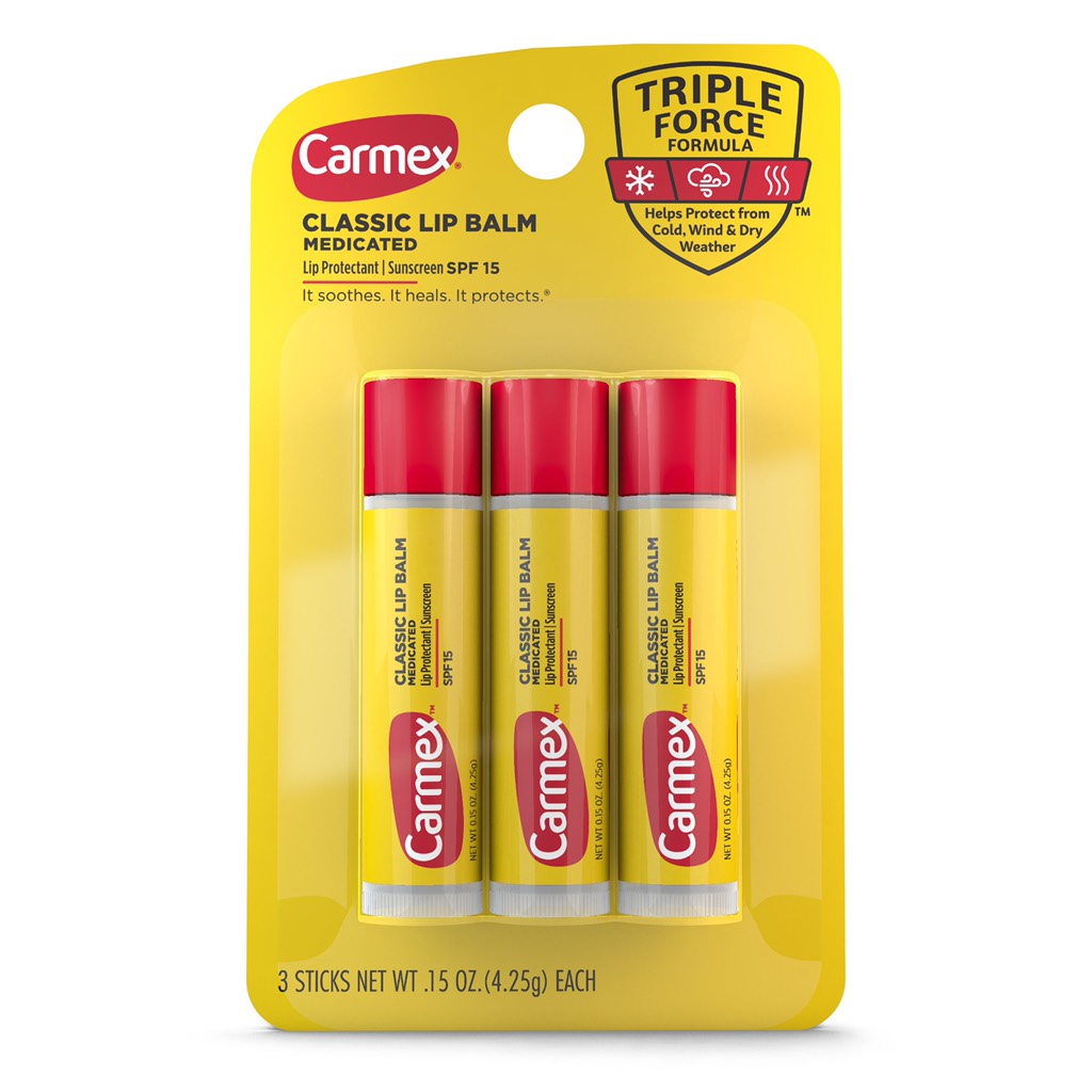 Son dưỡng Carmex Medicated Lip Balm Sticks, Lip Moisturizer for Dry, Chapped Lips, 0.15 OZ - 3 Count