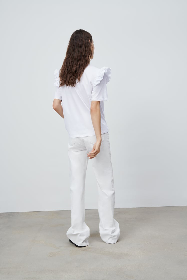 Áo nữ RUFFLED SLEEVE T-SHIRT WITH SLOGAN