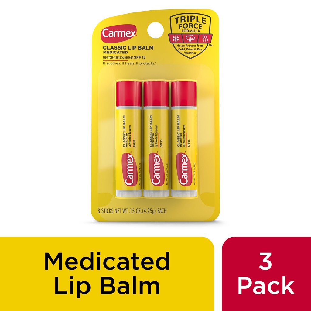 Son dưỡng Carmex Medicated Lip Balm Sticks, Lip Moisturizer for Dry, Chapped Lips, 0.15 OZ - 3 Count