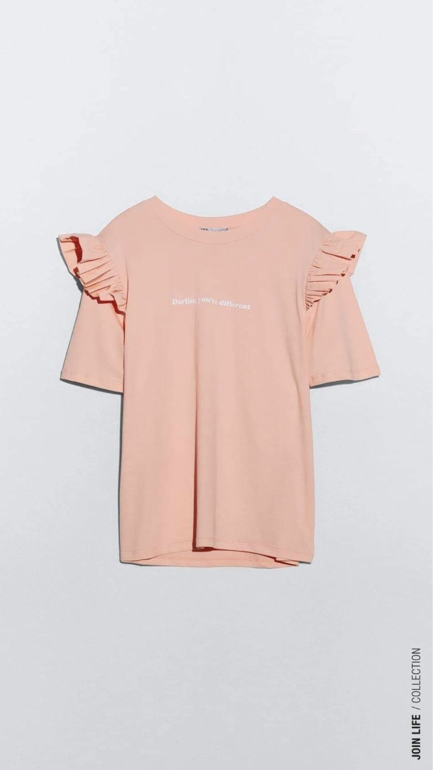 Áo nữ RUFFLED SLEEVE T-SHIRT WITH SLOGAN