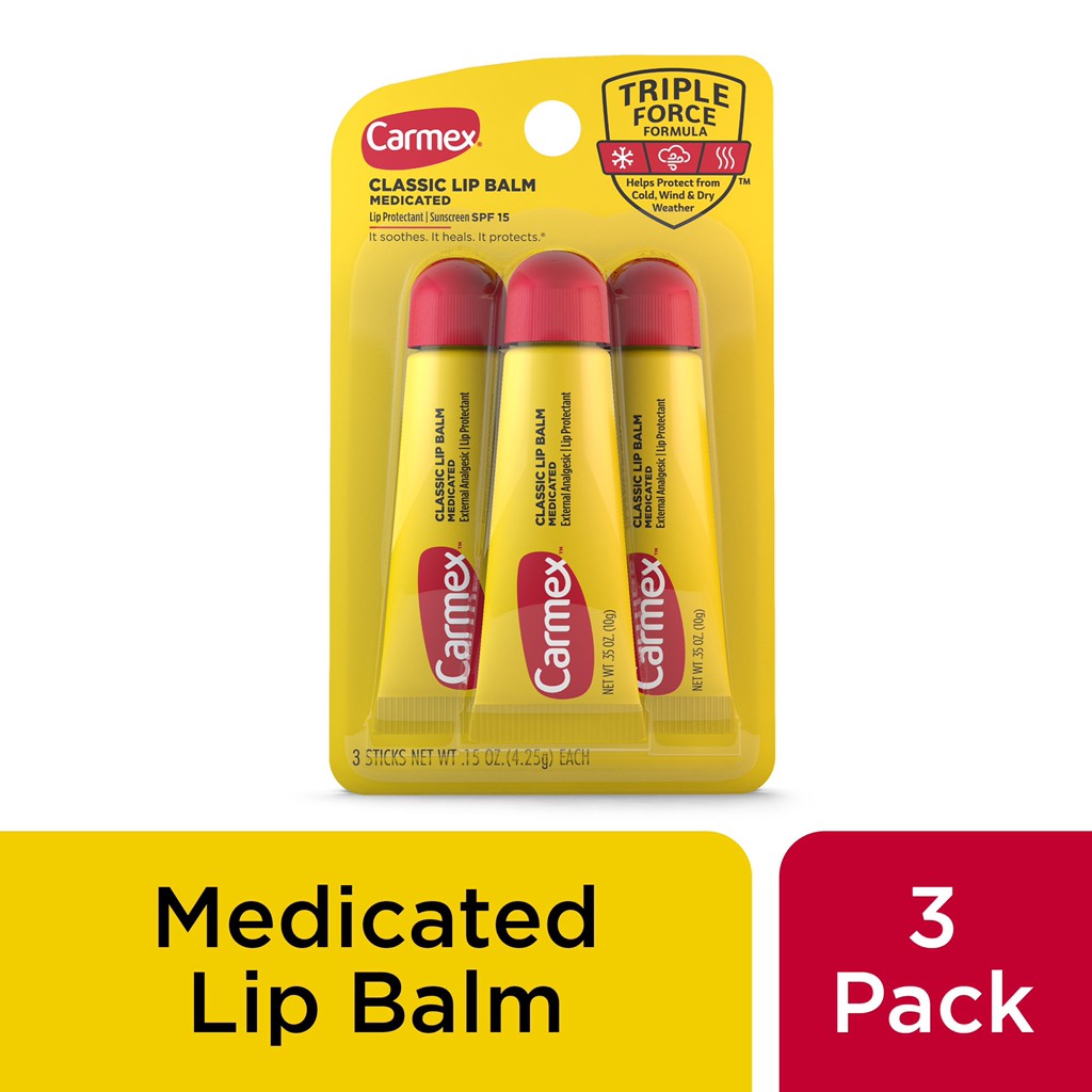 Son dưỡng Carmex Medicated Lip Balm Tubes, Lip Moisturizer for Dry, Chapped Lips, 0.35 OZ - 3 Count