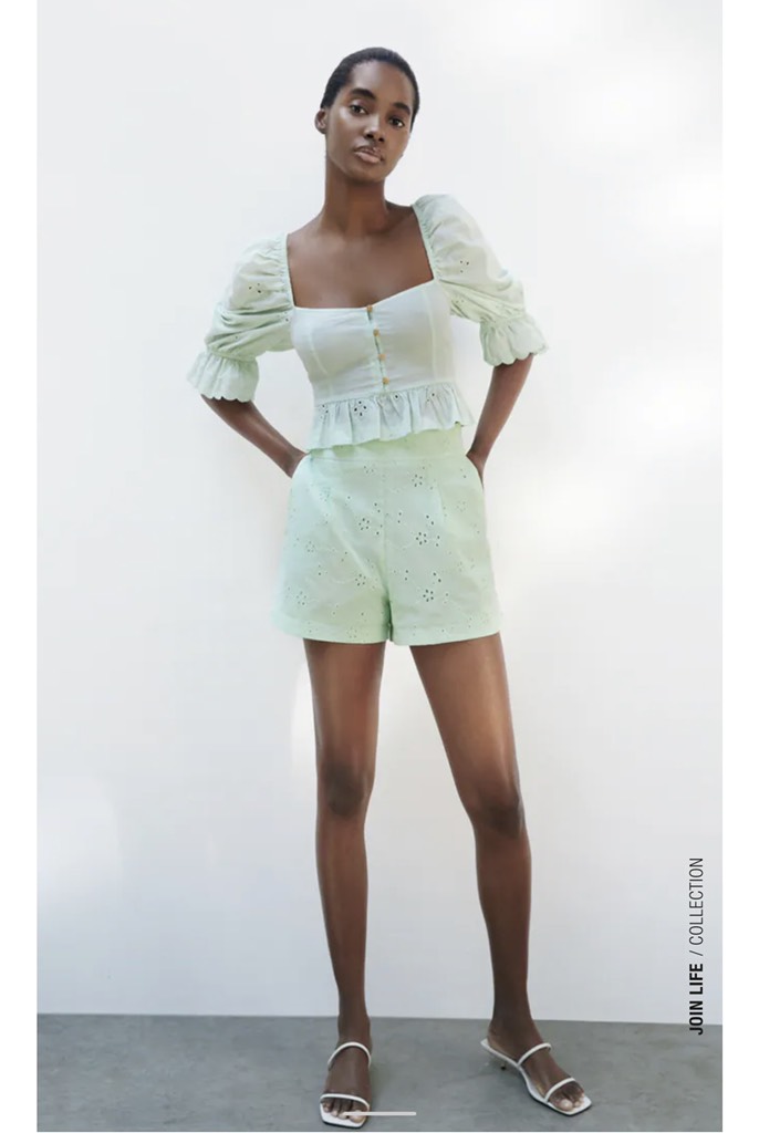 BLOUSE WITH CUTWORK EMBROIDERY SEA GREEN