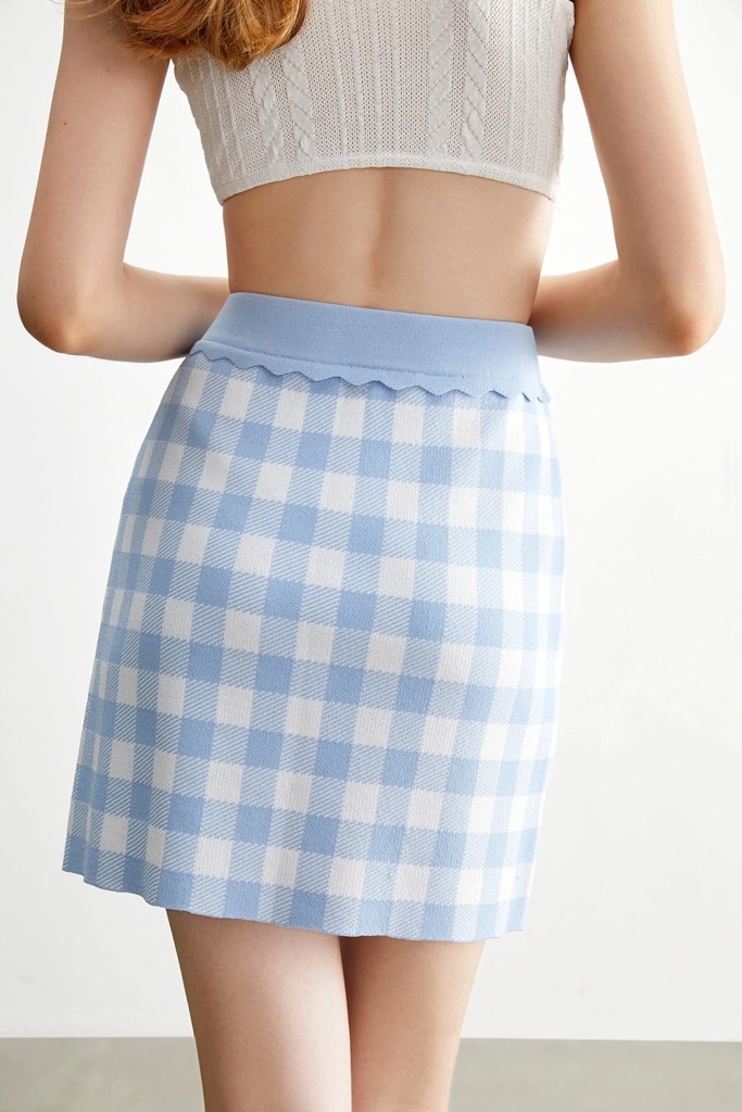 Ophelia Pink Checkered Skirt - LightSkyBlue