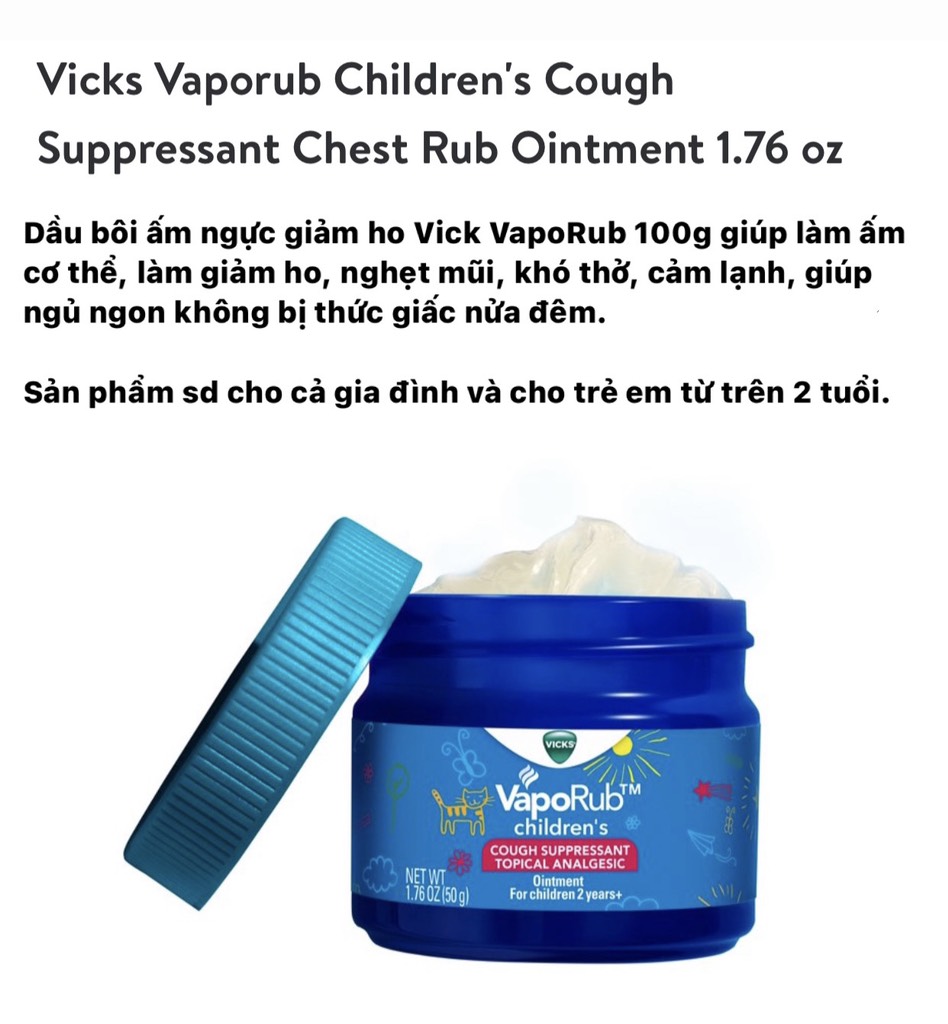 Dầu bôi ấm ngực giảm ho Vick VapoRub Vaporizing Ointment