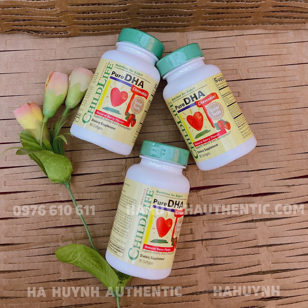 Viên uống/nhai bổ sung DHA cho bé ChildLife Pure DHA, Natural Berry Flavor, 90 Softgels