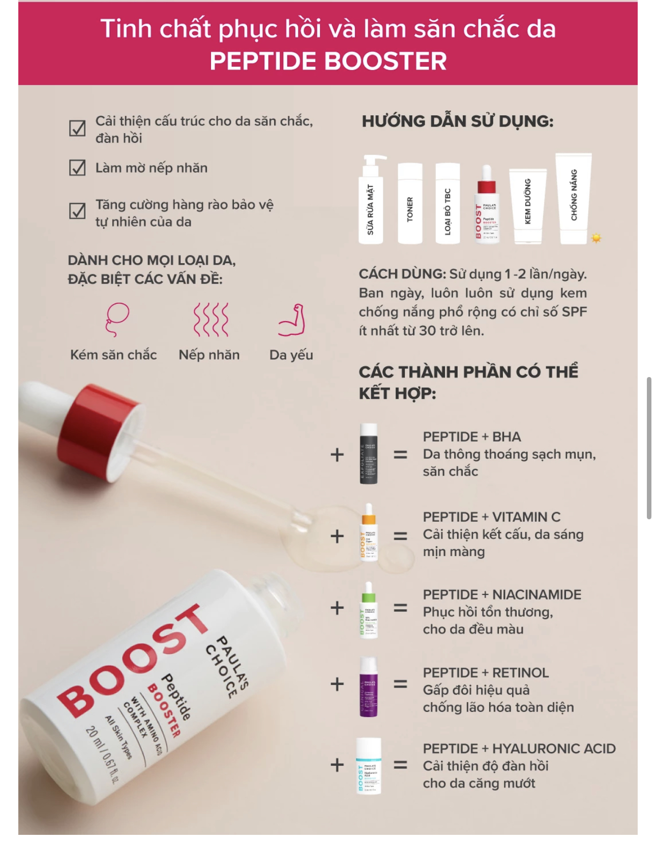 TINH CHẤT PHỤC HỒI VÀ LÀM SĂN CHẮC DA PEPTIDE BOOSTER 20ML