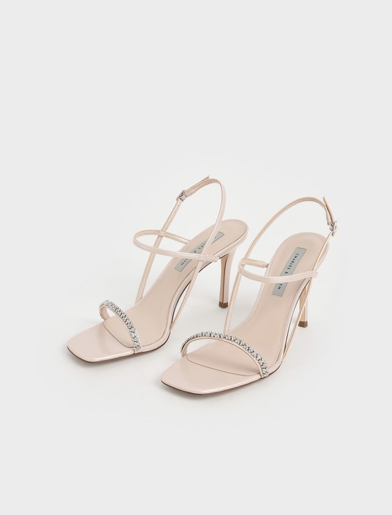 Textured Gem-Embellished Strappy Sandals