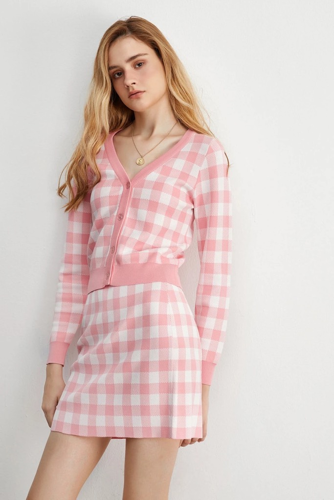 Ophelia Pink Checkered Skirt - LightSkyBlue
