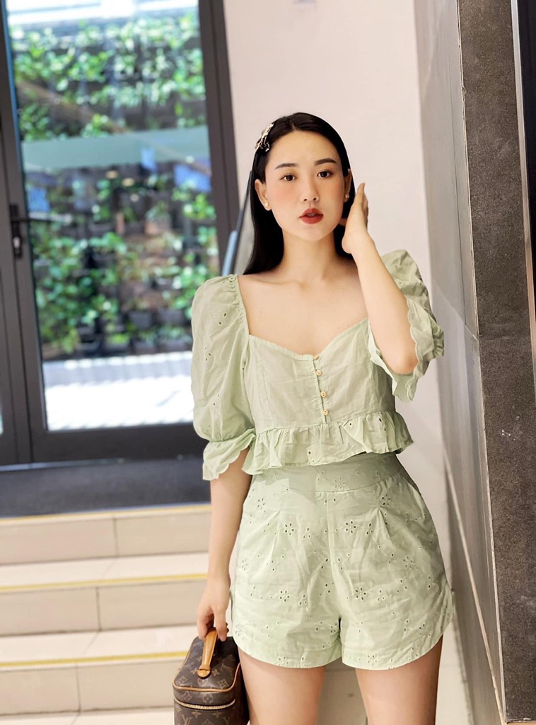 BLOUSE WITH CUTWORK EMBROIDERY SEA GREEN