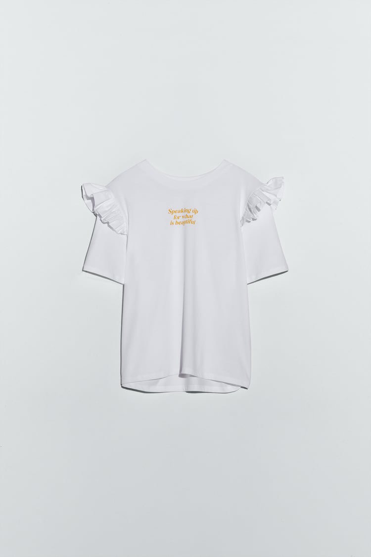 Áo nữ RUFFLED SLEEVE T-SHIRT WITH SLOGAN