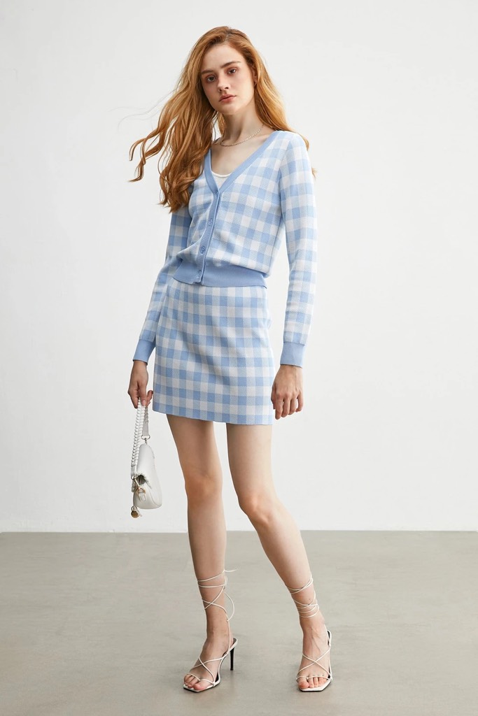 Ophelia Pink Checkered Cardigan - Pink