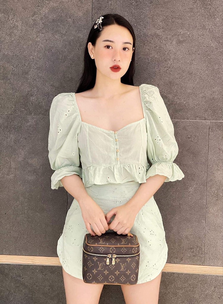 BLOUSE WITH CUTWORK EMBROIDERY SEA GREEN