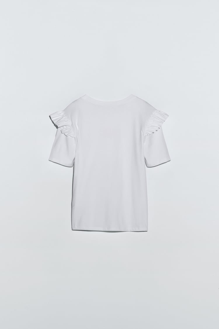 Áo nữ RUFFLED SLEEVE T-SHIRT WITH SLOGAN