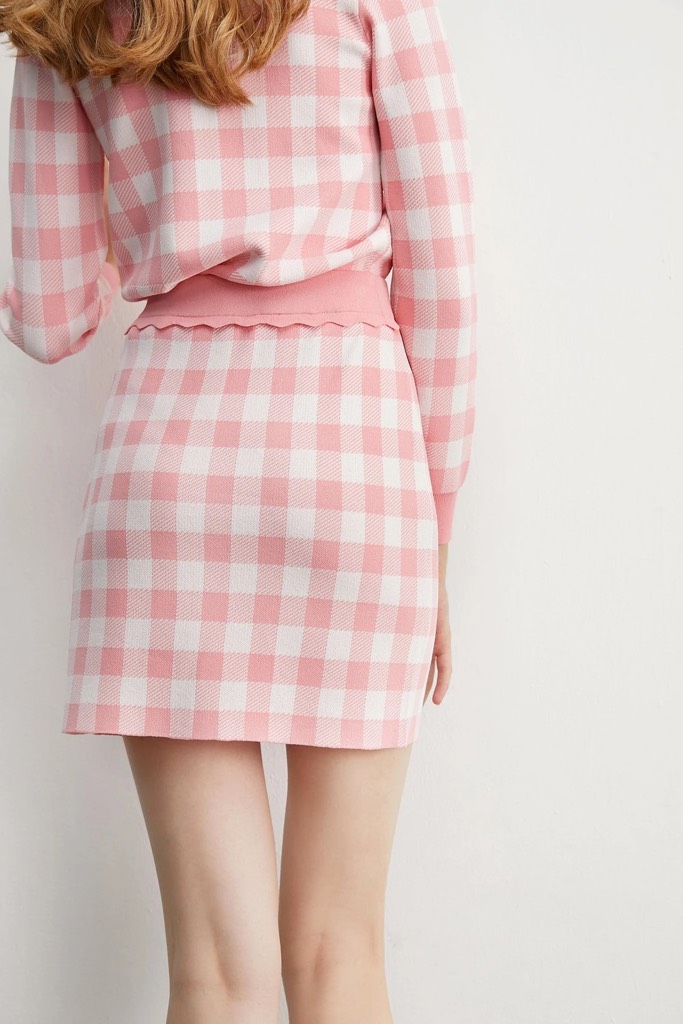 Ophelia Pink Checkered Skirt - LightSkyBlue